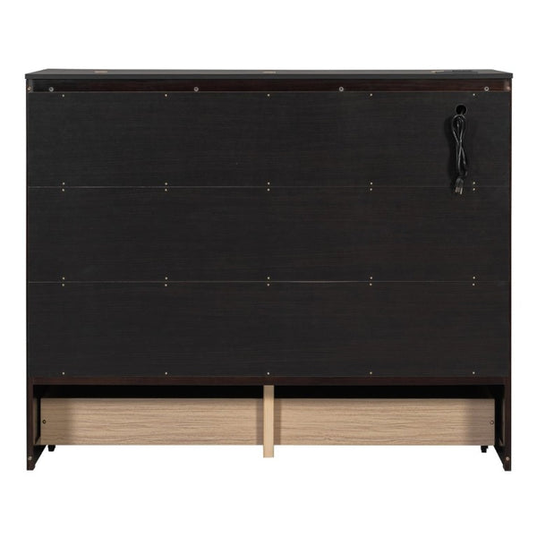 English Elm Full Size Murphy Bed Cabinet with Storage Drawers USB Ports and Panel Front Design Espresso N708S00001P-1