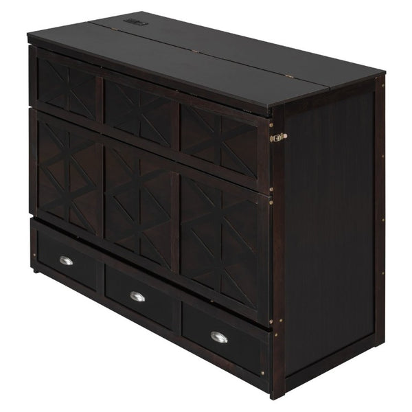 English Elm Full Size Murphy Bed Cabinet with Storage Drawers USB Ports and Panel Front Design Espresso N708S00001P-1