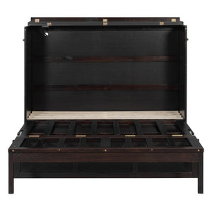 English Elm Full Size Murphy Bed Cabinet with Storage Drawers USB Ports and Panel Front Design Espresso N708S00001P-1