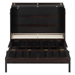 English Elm Full Size Murphy Bed Cabinet with Storage Drawers USB Ports and Panel Front Design Espresso N708S00001P-1
