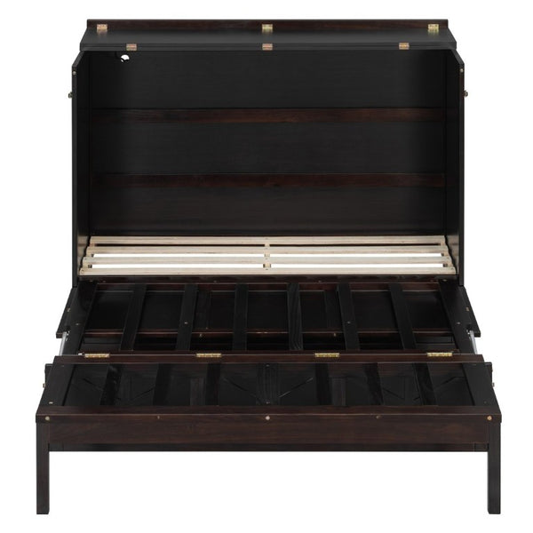 English Elm Full Size Murphy Bed Cabinet with Storage Drawers USB Ports and Panel Front Design Espresso N708S00001P-1