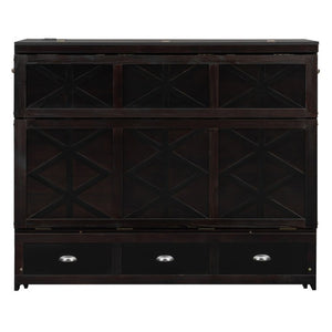 English Elm Full Size Murphy Bed Cabinet with Storage Drawers USB Ports and Panel Front Design Espresso N708S00001P-1