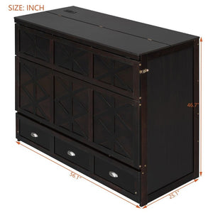 English Elm Full Size Murphy Bed Cabinet with Storage Drawers USB Ports and Panel Front Design Espresso N708S00001P-1