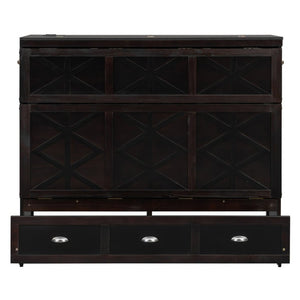 English Elm Full Size Murphy Bed Cabinet with Storage Drawers USB Ports and Panel Front Design Espresso N708S00001P-1
