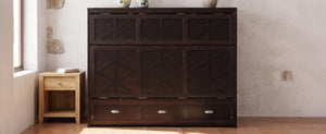 English Elm Full Size Murphy Bed Cabinet with Storage Drawers USB Ports and Panel Front Design Espresso N708S00001P-1