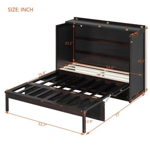 English Elm Full Size Murphy Bed Cabinet with Storage Drawers USB Ports and Panel Front Design Espresso N708S00001P-1