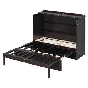 English Elm Full Size Murphy Bed Cabinet with Storage Drawers USB Ports and Panel Front Design Espresso N708S00001P-1