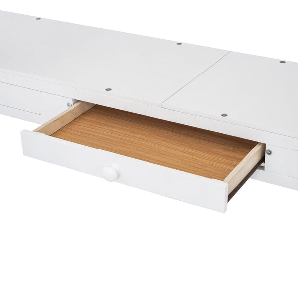 English Elm Full Wood Loft Bed with U-shaped Desk Built-in Storage and Tri-fold Vanity Mirror N708S00008K-1