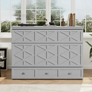 English Elm Queen Murphy Wall Bed Cabinet with Built-in Storage Drawers and Usb Charging Ports Gray N708S10002E
