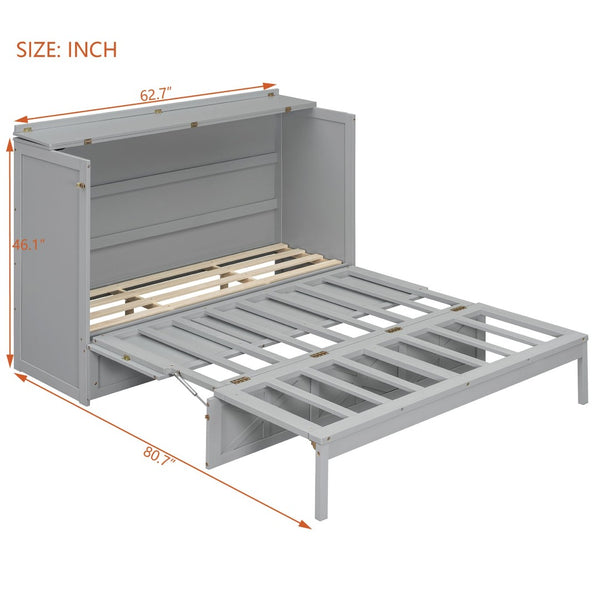 English Elm Queen Murphy Wall Bed Cabinet with Built-in Storage Drawers and Usb Charging Ports Gray N708S10002E