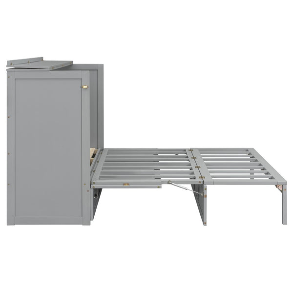 English Elm Queen Murphy Wall Bed Cabinet with Built-in Storage Drawers and Usb Charging Ports Gray N708S10002E