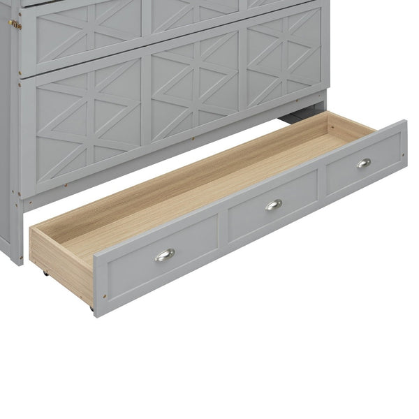 English Elm Queen Murphy Wall Bed Cabinet with Built-in Storage Drawers and Usb Charging Ports Gray N708S10002E