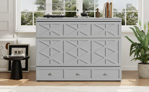 English Elm Queen Murphy Wall Bed Cabinet with Built-in Storage Drawers and Usb Charging Ports Gray N708S10002E