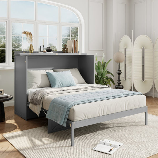 English Elm Queen Murphy Wall Bed Cabinet with Built-in Storage Drawers and Usb Charging Ports Gray N708S10002E