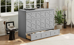 English Elm Queen Murphy Wall Bed Cabinet with Built-in Storage Drawers and Usb Charging Ports Gray N708S10002E