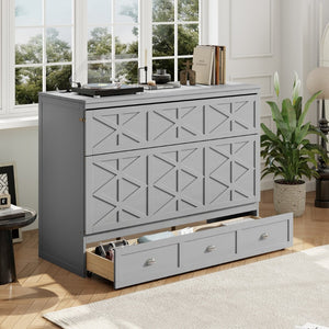 English Elm Queen Murphy Wall Bed Cabinet with Built-in Storage Drawers and Usb Charging Ports Gray N708S10002E