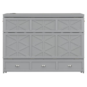 English Elm Queen Murphy Wall Bed Cabinet with Built-in Storage Drawers and Usb Charging Ports Gray N708S10002E
