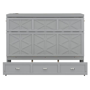 English Elm Queen Murphy Wall Bed Cabinet with Built-in Storage Drawers and Usb Charging Ports Gray N708S10002E