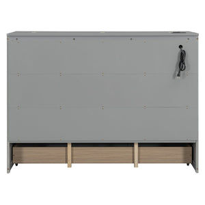 English Elm Queen Murphy Wall Bed Cabinet with Built-in Storage Drawers and Usb Charging Ports Gray N708S10002E