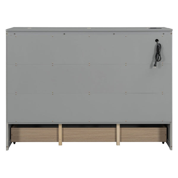 English Elm Queen Murphy Wall Bed Cabinet with Built-in Storage Drawers and Usb Charging Ports Gray N708S10002E