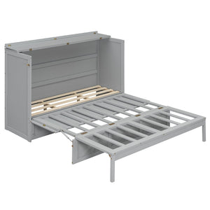 English Elm Queen Murphy Wall Bed Cabinet with Built-in Storage Drawers and Usb Charging Ports Gray N708S10002E