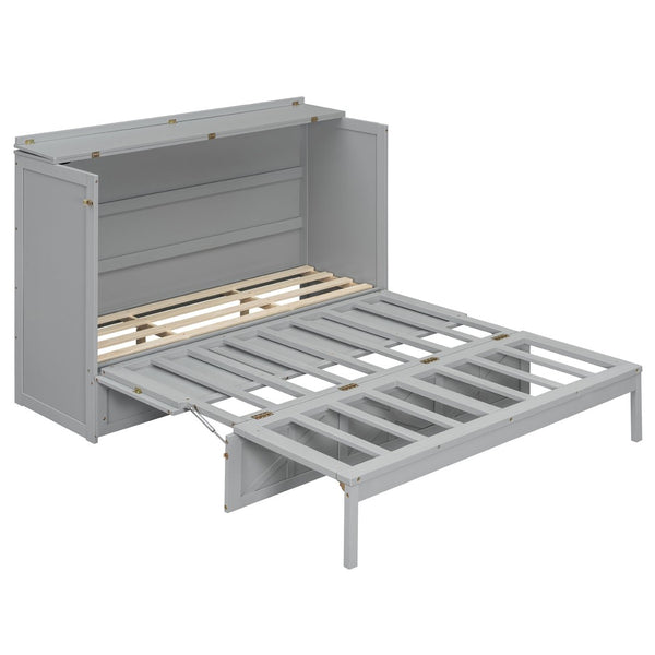 English Elm Queen Murphy Wall Bed Cabinet with Built-in Storage Drawers and Usb Charging Ports Gray N708S10002E