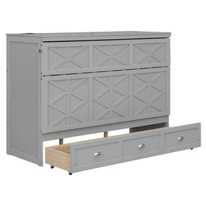 English Elm Queen Murphy Wall Bed Cabinet with Built-in Storage Drawers and Usb Charging Ports Gray N708S10002E