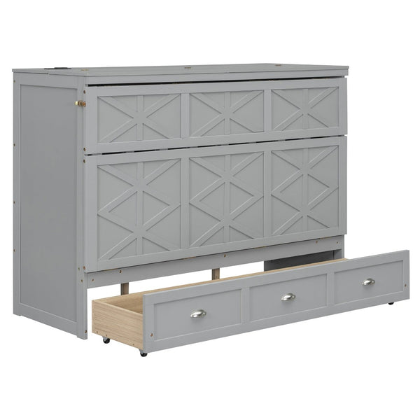 English Elm Queen Murphy Wall Bed Cabinet with Built-in Storage Drawers and Usb Charging Ports Gray N708S10002E