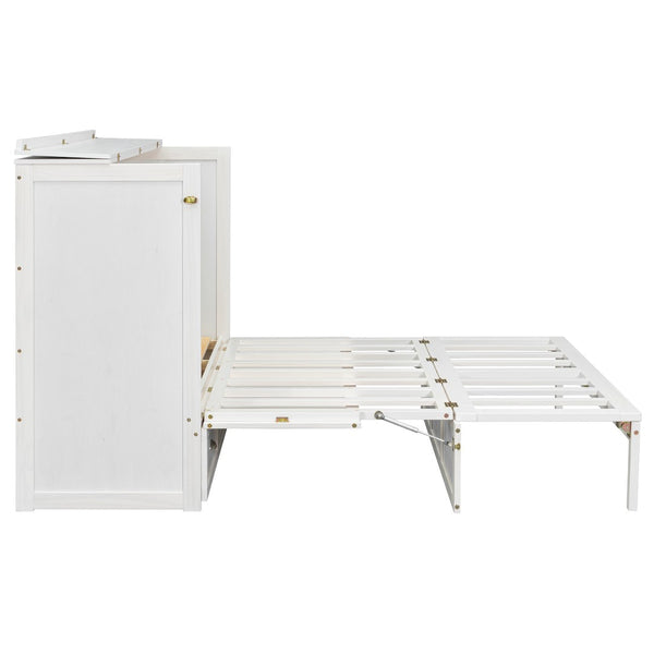English Elm Queen Murphy Wall Bed Cabinet with Built-in Storage Drawers and Usb Charging Ports White N708S10002K
