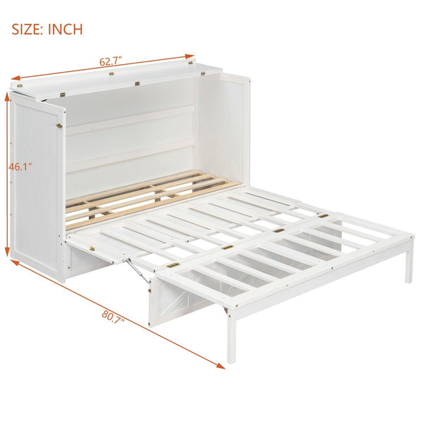 English Elm Queen Murphy Wall Bed Cabinet with Built-in Storage Drawers and Usb Charging Ports White N708S10002K