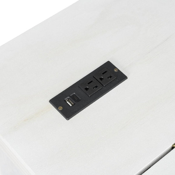 English Elm Queen Murphy Wall Bed Cabinet with Built-in Storage Drawers and Usb Charging Ports White N708S10002K