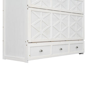 English Elm Queen Murphy Wall Bed Cabinet with Built-in Storage Drawers and Usb Charging Ports White N708S10002K