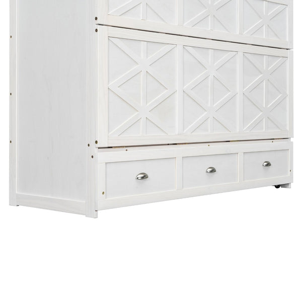 English Elm Queen Murphy Wall Bed Cabinet with Built-in Storage Drawers and Usb Charging Ports White N708S10002K