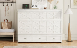 English Elm Queen Murphy Wall Bed Cabinet with Built-in Storage Drawers and Usb Charging Ports White N708S10002K