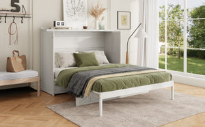 English Elm Queen Murphy Wall Bed Cabinet with Built-in Storage Drawers and Usb Charging Ports White N708S10002K