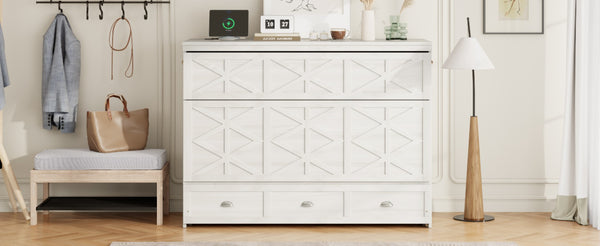 English Elm Queen Murphy Wall Bed Cabinet with Built-in Storage Drawers and Usb Charging Ports White N708S10002K