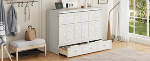 English Elm Queen Murphy Wall Bed Cabinet with Built-in Storage Drawers and Usb Charging Ports White N708S10002K