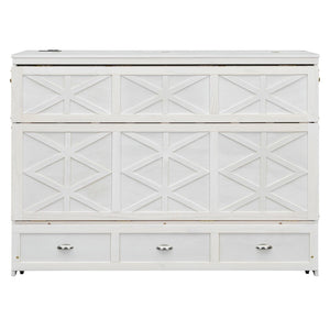 English Elm Queen Murphy Wall Bed Cabinet with Built-in Storage Drawers and Usb Charging Ports White N708S10002K