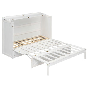 English Elm Queen Murphy Wall Bed Cabinet with Built-in Storage Drawers and Usb Charging Ports White N708S10002K