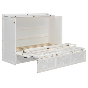 English Elm Queen Murphy Wall Bed Cabinet with Built-in Storage Drawers and Usb Charging Ports White N708S10002K