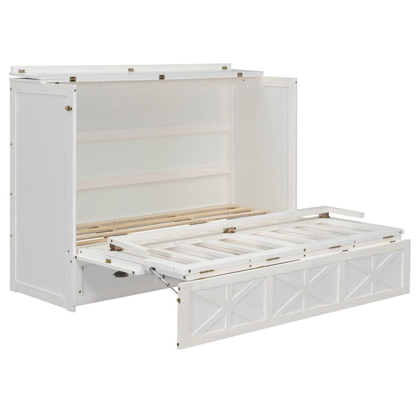 English Elm Queen Murphy Wall Bed Cabinet with Built-in Storage Drawers and Usb Charging Ports White N708S10002K