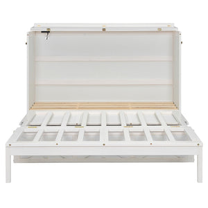 English Elm Queen Murphy Wall Bed Cabinet with Built-in Storage Drawers and Usb Charging Ports White N708S10002K