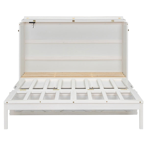 English Elm Queen Murphy Wall Bed Cabinet with Built-in Storage Drawers and Usb Charging Ports White N708S10002K