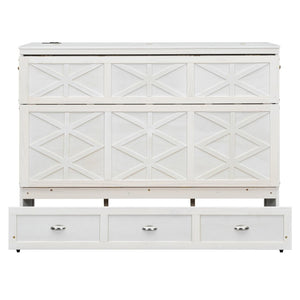 English Elm Queen Murphy Wall Bed Cabinet with Built-in Storage Drawers and Usb Charging Ports White N708S10002K