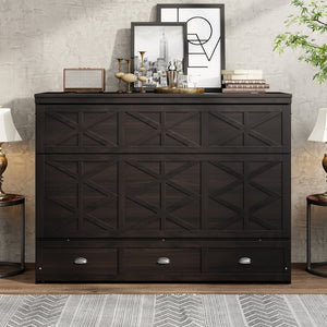 English Elm Queen Murphy Wall Bed Cabinet with Built-in Storage Drawers and Usb Charging Ports Espresso N708S10002P