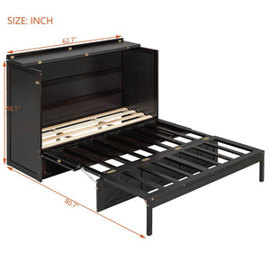 English Elm Queen Murphy Wall Bed Cabinet with Built-in Storage Drawers and Usb Charging Ports Espresso N708S10002P