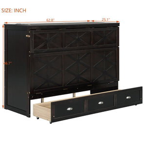 English Elm Queen Murphy Wall Bed Cabinet with Built-in Storage Drawers and Usb Charging Ports Espresso N708S10002P