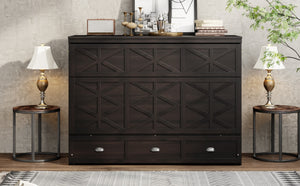 English Elm Queen Murphy Wall Bed Cabinet with Built-in Storage Drawers and Usb Charging Ports Espresso N708S10002P