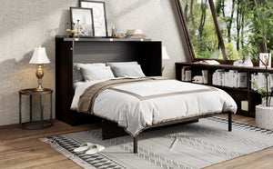 English Elm Queen Murphy Wall Bed Cabinet with Built-in Storage Drawers and Usb Charging Ports Espresso N708S10002P