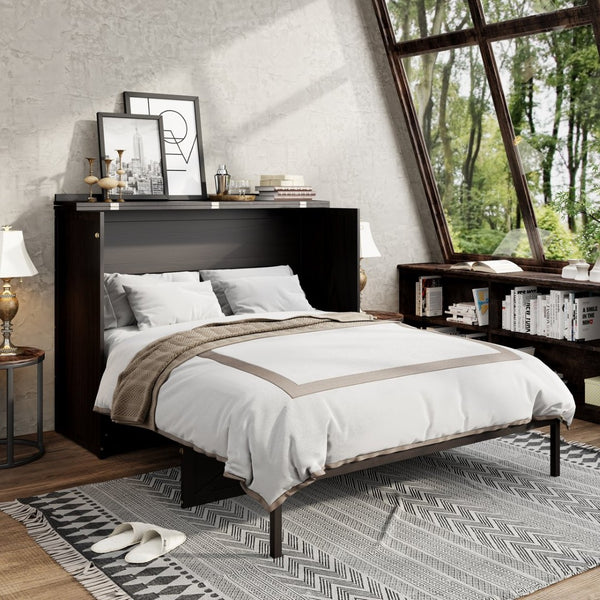 English Elm Queen Murphy Wall Bed Cabinet with Built-in Storage Drawers and Usb Charging Ports Espresso N708S10002P